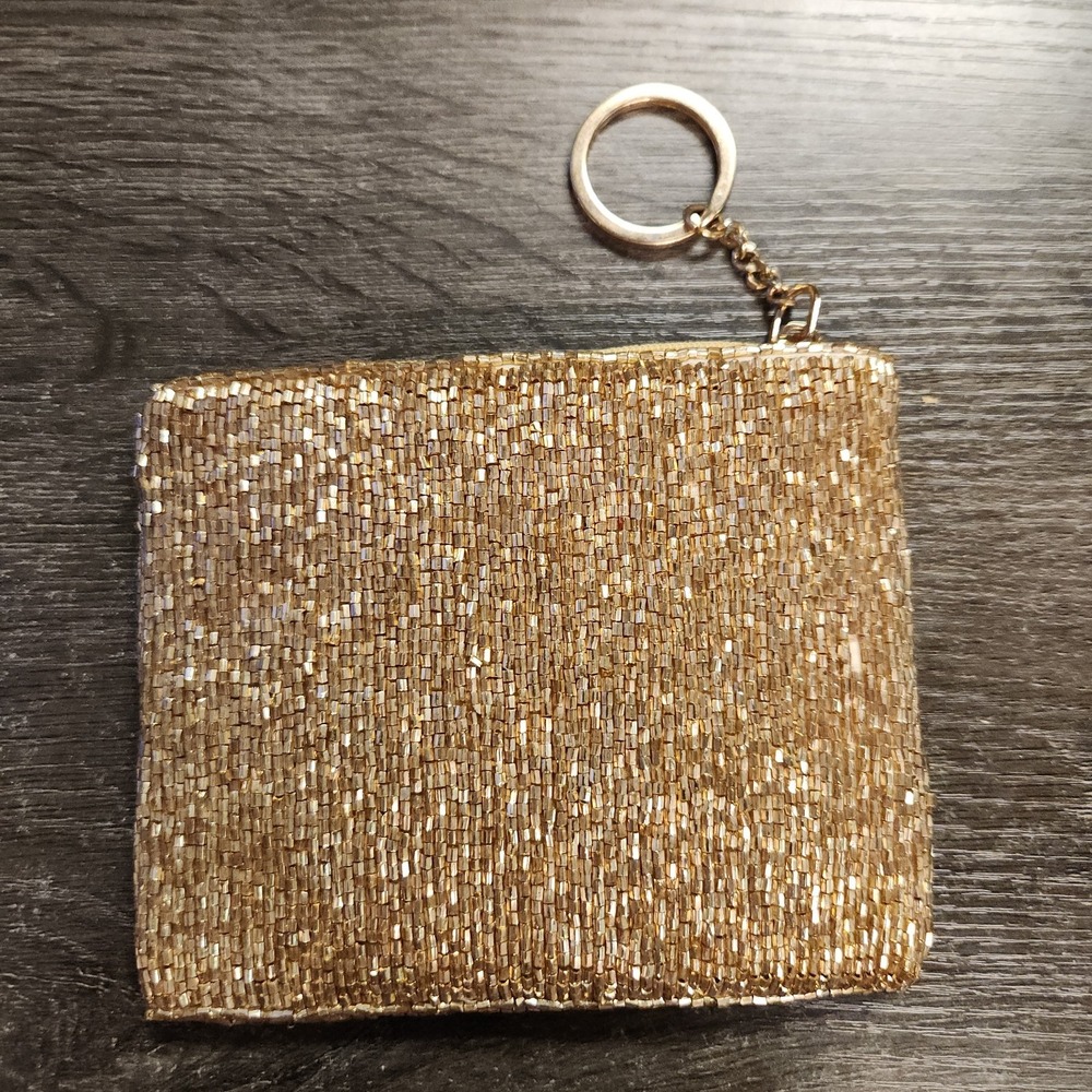 GOOD VIBES Rainbow Gold Zipper Coin Purse Pouch Handmade Seed Beads Beaded Heavy - Picture 2 of 3